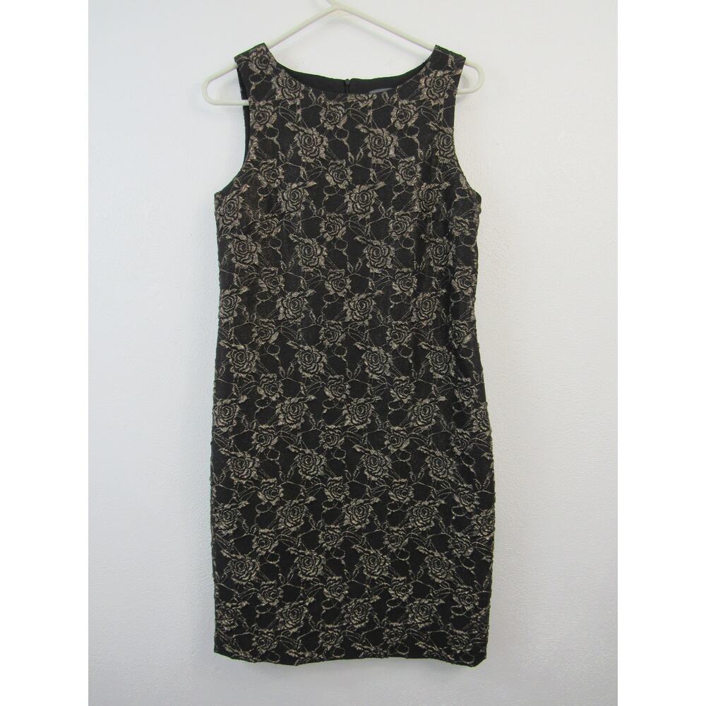 Donna Ricco Size 6 Womens Black Gold Floral Fit+Flare Dress Sleeveless Textured